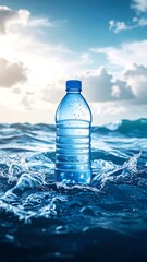 Plastic water bottle in the ocean