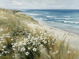 Coastal Wildflower Sea Landscape Print