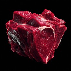 Obraz premium Fresh beef cut ready for seasoning and cooking on a black background with visible marbling