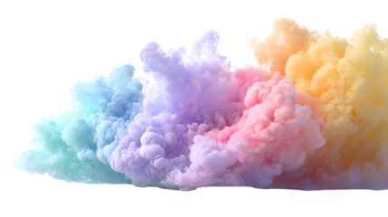 Colorful smoke plumes isolated on transparent background