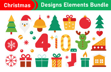 Festive Christmas Design Elements Bundle with Trees Gifts and Decorations