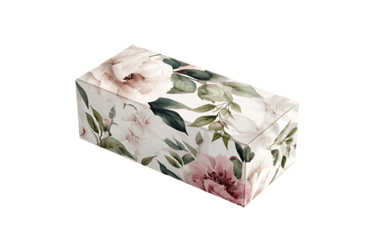 Rectangular gift box with floral pattern isolated on transparent background