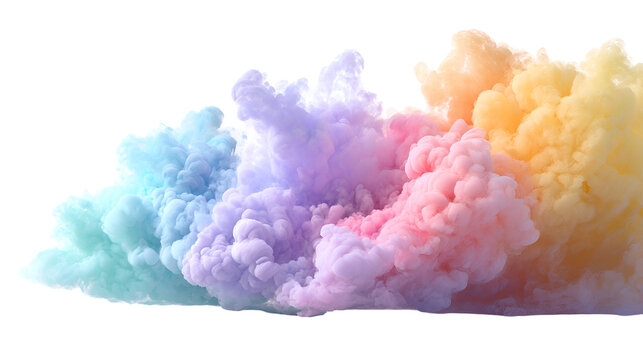 Colorful smoke plumes isolated on transparent background