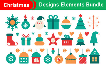 Festive Christmas Design Elements Bundle with Ornaments Trees and Gifts