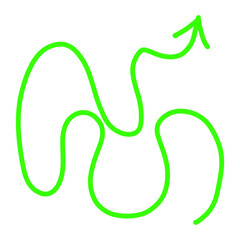 Hand drawn wavy green scribble arrow. 