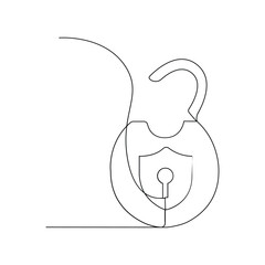 Vector continuous in one line real estate lock icon concept of safety and security isolated on white background