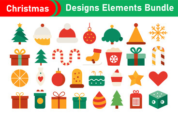 Fototapeta premium Christmas Designs Elements Bundle with Tree Presents Ornaments and Festive Icons