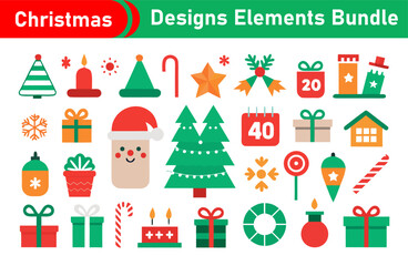 Christmas Design Elements Bundle with Trees Gifts Candy and Festive Decorations