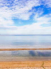 Aerial view sea water and sky clouds holiday travel Thailand. Summer beach for concept environment natural background. Top view Horizon Landscape sea beach aerial. Ocean. Sea sand beach