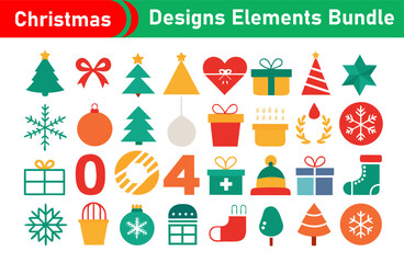 Festive Christmas Designs Elements Bundle with Trees Gifts and Ornaments