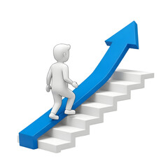 People Climbing Stairs With Blue Arrows Up