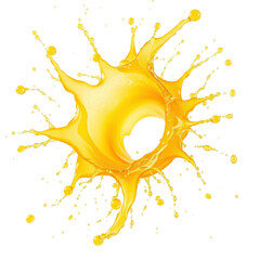 Splash of vibrant yellow kumquat juice on a white background  