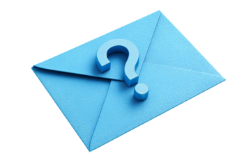 Blue envelope with question mark isolated on transparent background