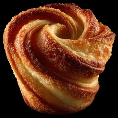 Obraz premium Freshly baked pastry swirl with golden brown crust showcases fine layers and delicate texture in close-up