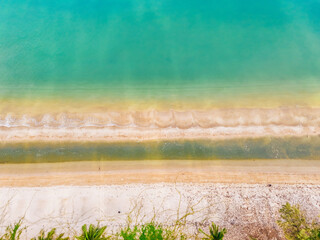 Aerial view beach sand sea holiday travel Thailand. Summer beach for concept environment natural background. Landscape sea beach aerial. Ocean. Texture background
