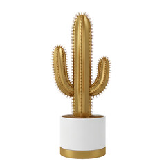 Luxurious Golden Saguaro Cactus in a White and Gold Pot isolated on a white transparent background png file download.


