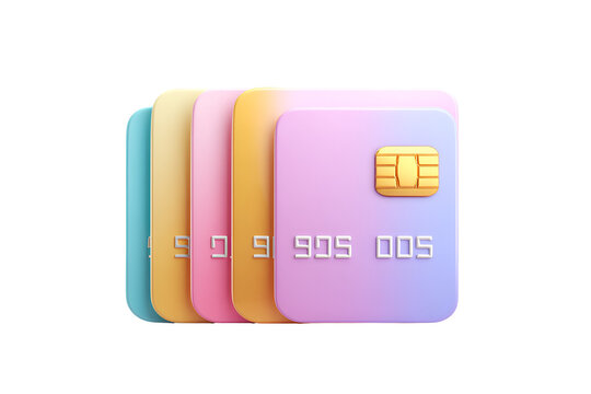 Stack of pastel colored credit cards isolated on transparent background - Powered by Adobe