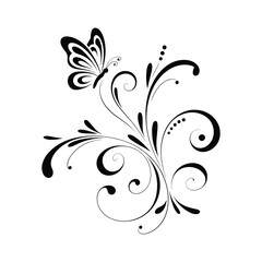 Elegant Butterfly and Floral Flourish for Decorative Art Vector illustration