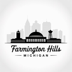Obraz premium Farmington Hills Michigan Skyline Silhouette — A Modern Suburban Detroit City Vector Illustration
