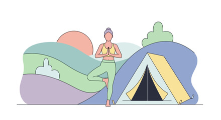 Obraz premium Woman Meditating Outdoors Near Tent Peaceful Camping Trip in Nature
