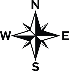 Fototapeta premium Black and White Compass Rose with Cardinal Directions.