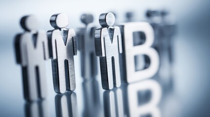 A close-up of metallic figures representing business professionals and teamwork.