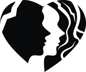 Minimalist abstract face silhouette merging with heart shape design isolated on white background isolated on transparent background