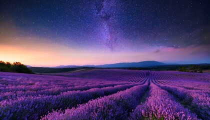 lavender field under the starry sky at dusk a dreamy and serene landscape