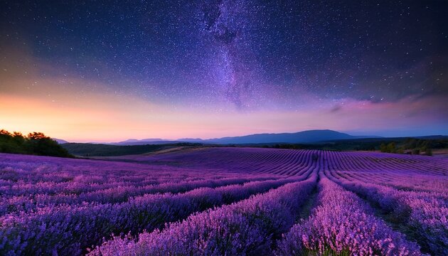 lavender field under the starry sky at dusk a dreamy and serene landscape