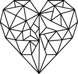 Geometric heart shattering into polygon fragments abstract design isolated on white background isolated on transparent background