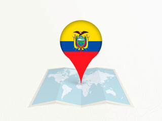 Ecuador Map Pin with National Flag on Open World Map.