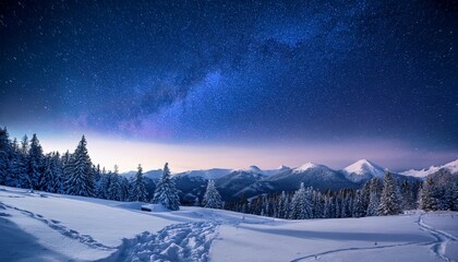 winter night sky over snowy mountain landscape