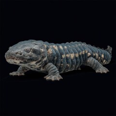 Obraz premium Unique prehistoric reptile specimen showcasing ancient features and textures in dramatic lighting