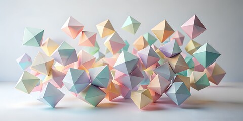 A dreamy array of pastelcolored geometric shapes creates a soft, ethereal background, blending modern design with a serene, calming aesthetic for a peaceful visual experience