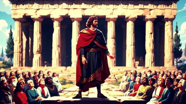 Biblical Apostle Paul Delivers Areopagus Speech to Athenian Crowd at Ancient Greek Acropolis, Religious Christian Historical Animation