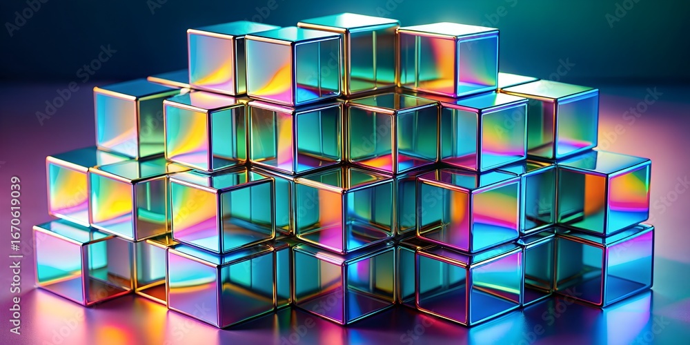 Aufkleber a stack of iridescent glass cubes creates an abstract geometric pattern with colorful reflections an