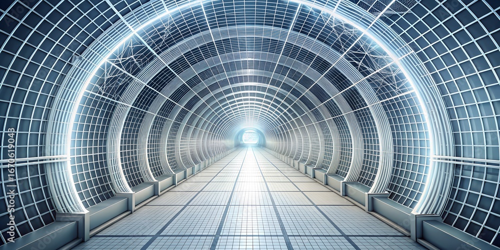 Aufkleber futuristic tunnel with grid structure and perspective view, creating a modern and technological corr