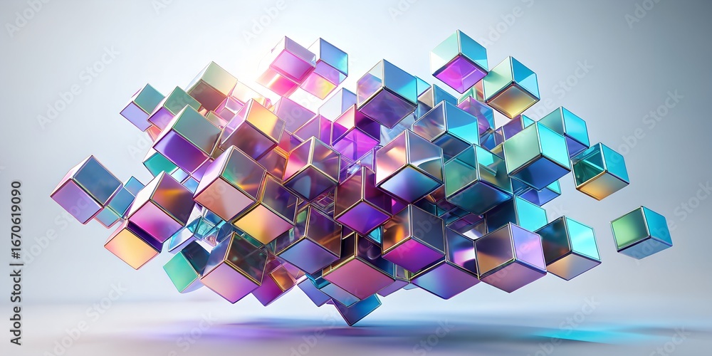Aufkleber abstract geometric background with colorful cubes and light reflections, creating a modern and vibra