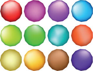 Glossy Round Web Buttons Vector Set – Colorful 3D Circle Sphere Icons in Orange, Green, Yellow, Glass Style Bubble Design, Shiny Gloss Symbol Illustration for UI, App, Website, Interface and Modern .