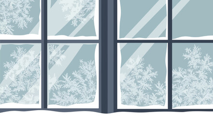 Winter Window Frame With Frosty Patterns Bringing Cold Season Indoor Graphic
