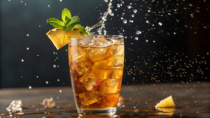 Refreshing iced tea with pineapple and mint
