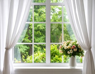 Window with flowers, greenery view