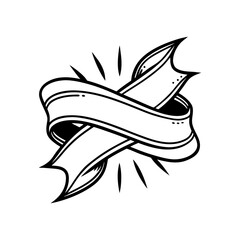 Vintage style black and white ribbon banner with jagged edges isolated on white background isolated on transparent background