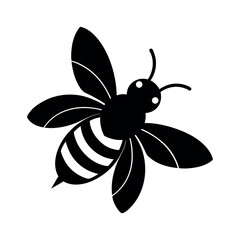 Honey Bee Black Silhouette On White Background