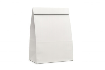 Blank white paper bag packaging mockup with transparent background, ideal for branding and showcasing designs