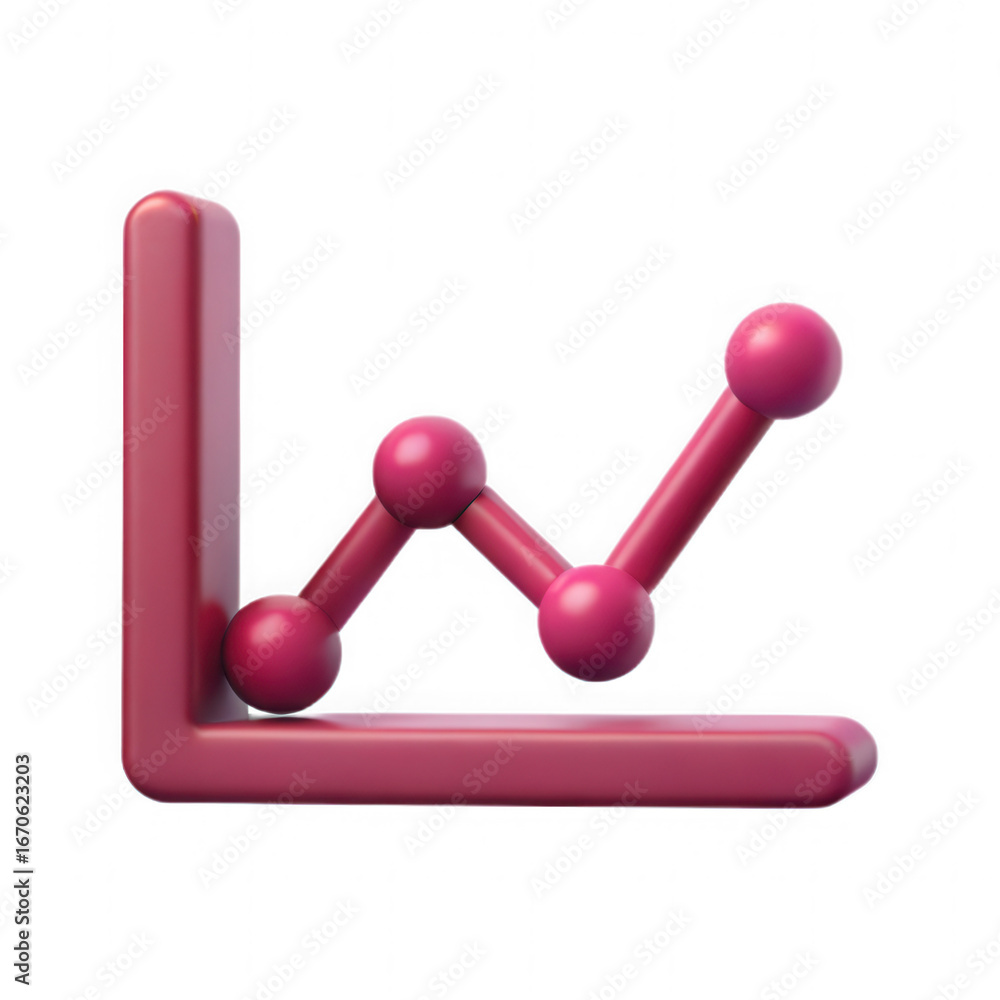 Fototapete 3d rendering of a rising line graph with connected nodes representing data points and growth isolate
