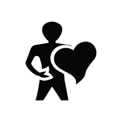 Silhouette of a person holding a large heart symbol isolated on white background isolated on transparent background