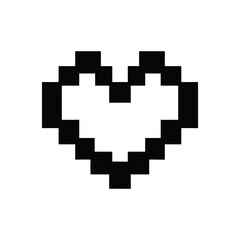 Retro pixelated black and white heart shape icon symbol isolated on white background isolated on transparent background