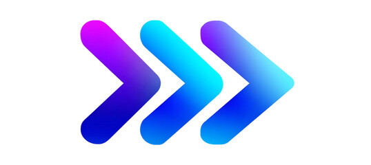 Three arrows pointing right with a gradient isolated on transparent background