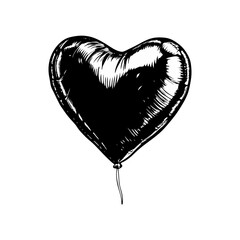 A hand drawn sketch of a black heart shaped balloon floating gracefully isolated on white background isolated on transparent background © VectorLab by Saymon